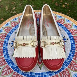 Marc Joseph NY Lexington Golf Shoes Women’s 7 Red Cream Leather Loafers Brazil